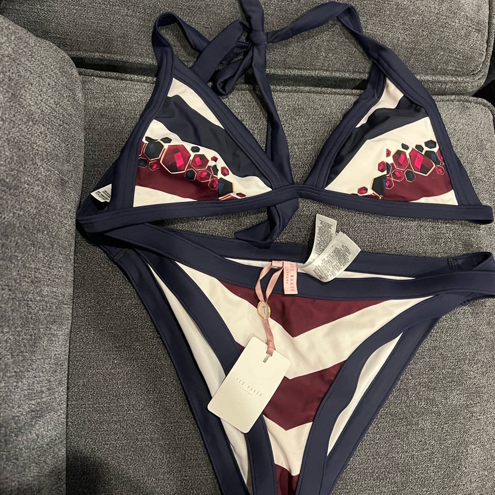Ted Baker Navy and Burgundy Bikini Set